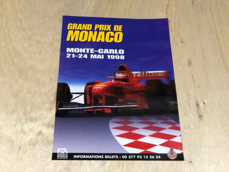  1998 FERRARI SCHUMACHER F1 MONACO GRAND PRIX RACE POSTER